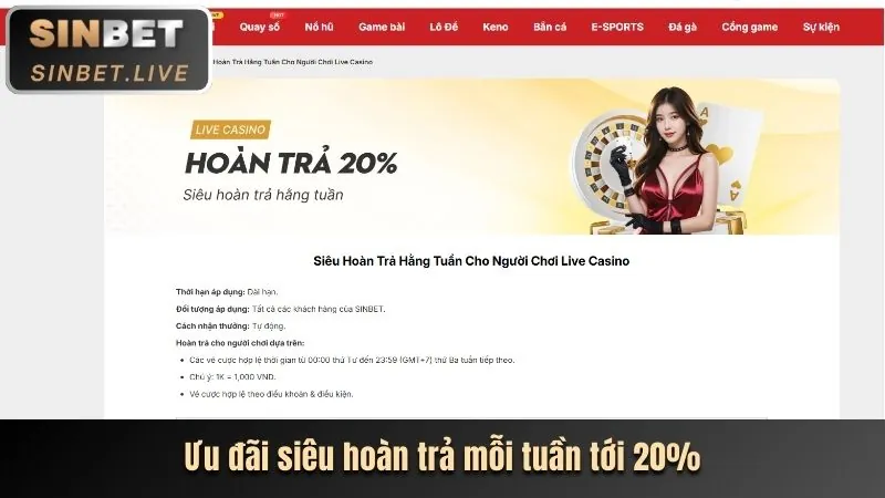 Giao diện tổng quan Sinbet